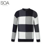 Mens sweater casual color block checked pattern pullover knitwear sweater men knit sweater